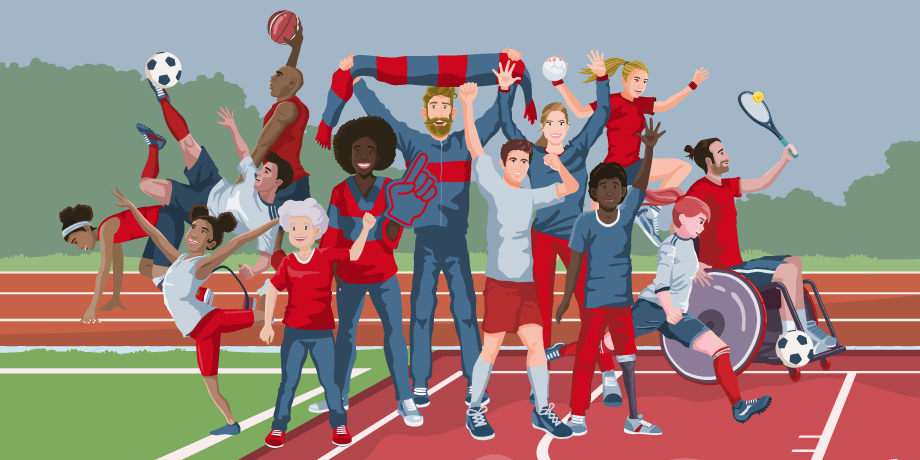 Standard-Profilbild: Illustration einer Gruppe von Sportlern und Fans